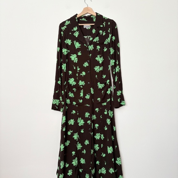 Ganni Black and Green Floral Dress - Picture 8 of 9